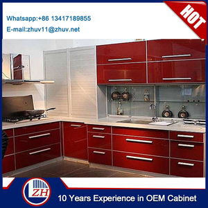 Zhihua Red Color Aluminium Kitchen <strong>Cabinet</strong> Design for Sale Modern Pantry Cupboards - Product Image 3