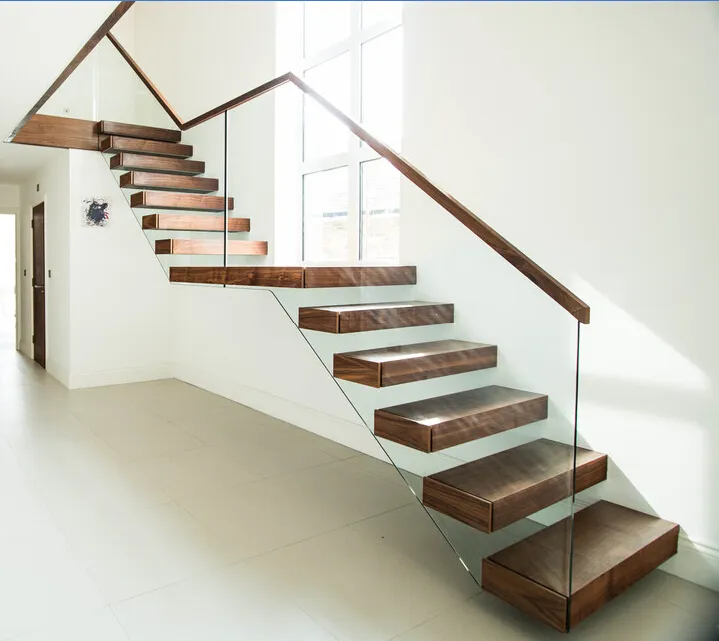 fancy interior indoor build a floating staircase with solid wood step