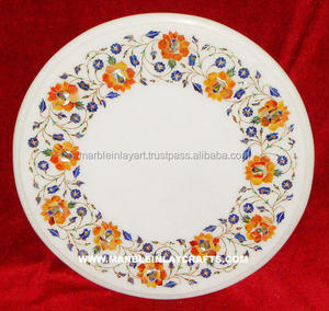 Mesa con incrustaciones de mármol, diseño único blanco - Product Image 1