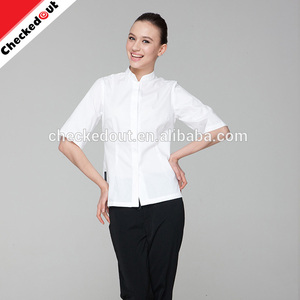 Alta calidad checkedout medio mangas Blanca chef wear <span class=keywords><strong>ropa</strong></span> mosca delantera de <span class=keywords><strong>camarero</strong></span> y camarera camisa - Product Image 2