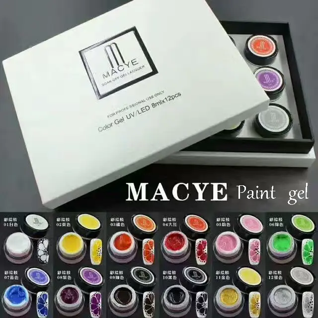 Caixuan professional nail art paint gel, 12 colors nail artist gel, painting gel kit