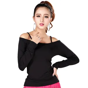 Wholesale Cheap Women Latin Ballroom Tango Salsa Cha Cha Dance Tops Girls Dance Performance Wear Blouses Long Sleeves