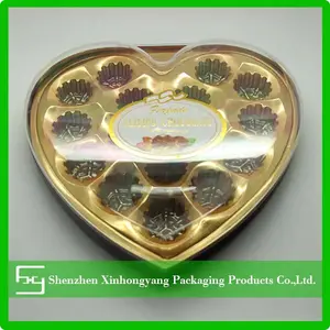 Estilo personalizado en forma de corazón de oro vacío bandeja/termoformado blister embalaje de chocolate