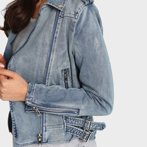 Cappotti di jeans Casual alla moda con Zip blu Casual da <span class=keywords><strong>donna</strong></span> a manica lunga giacche di jeans leggeri Crop Top 2021 - Product Image 5