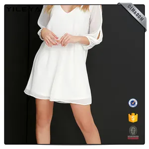 Custom made cut out kollu genç kızlar için elbiseler, güzellik çin modelleri ucuz beyaz elbiseler şifon