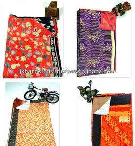 Jeté en coton réversible kantha sari - Product Image 1