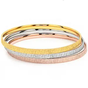 Yiwu Aceon Stainless Steel 3 Color Plated Greek Key Accent Sandblast Bangle