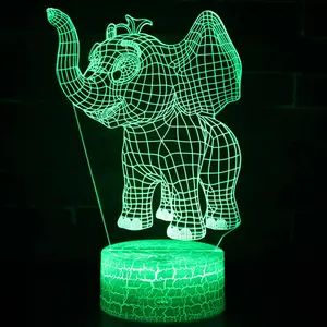 Lampu Gajah 3D Dasar Retak Putih, Lampu Malam Samping Tempat Tidur Bayi 3D untuk Hadiah Natal