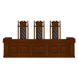 고품질 법원 가구 판사의 테이블 단단한 나무 가죽 골동품 클래식 디자인 중장비 판사의 테이블 의자