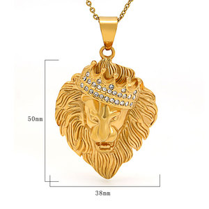 Marlary Hip Hop Style Cristal Strass En Acier Inoxydable 18K Plaqué Or <span class=keywords><strong>Roi</strong></span> Couronne Pendentif Tête de <span class=keywords><strong>Lion</strong></span> - Product Image 6