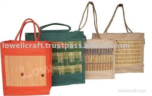 Handmade Jute Shopping <b>Bag</b> with Bamboo Panel Letter Pattern <b>Extra</b> <b>Large</b> Size Rope Handle From West Bengal for Groceries - Product Image 2