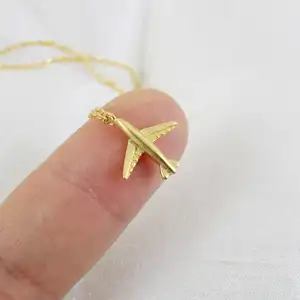 Valentine's Gold Tiny Airplane Necklace Dainty Minimalist Necklace For Men And Women