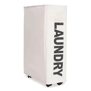 Rolling Slim Laundry Hamper Stand Foldable Tall Thin Dirty Laundry Basket Hamper on Wheels Home Corner Handy Waterproof Sorter