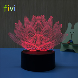 Lampu Dekorasi LED Lotus 7 Warna, Lampu Malam Warna-warni 3D, Lampu Ilusi Visual Stereoskopis