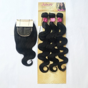 Đáng Yêu Cơ Thể Sóng Remy Tóc Con Người Dệt 4 cái/lốc Với Miễn Phí Đóng Cửa, 100% Remi Phần Mở Rộng Tóc 4*4 Phía Trước Ren Đóng Cửa 4 cái/bộ - Product Image 4