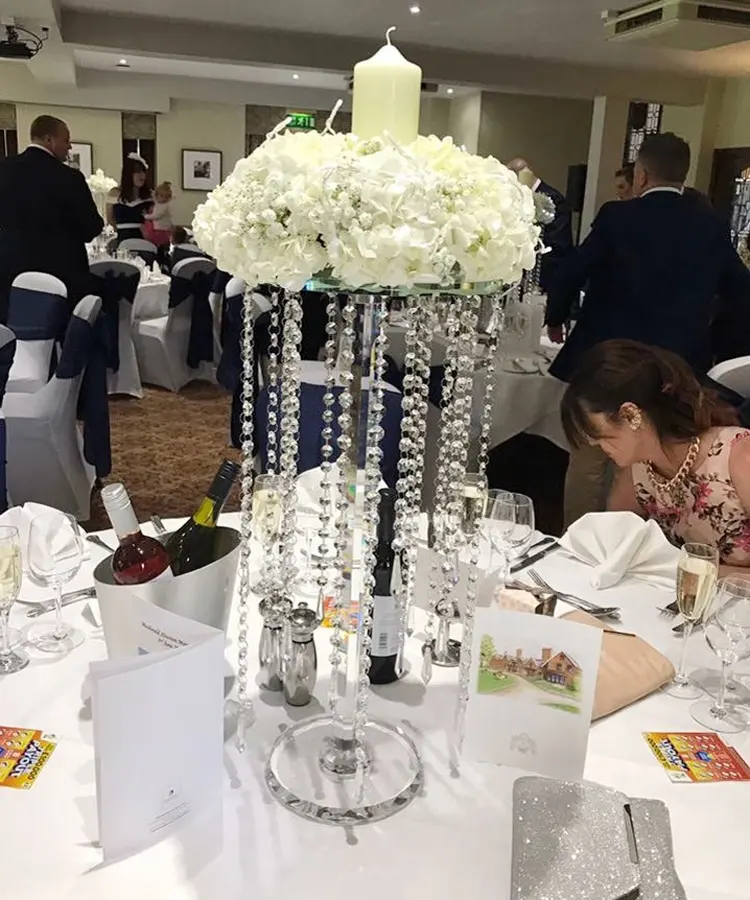 Tempat Lilin Pernikahan Grosir Tiang Bunga Kristal Jalan untuk Hiasan Tengah Meja