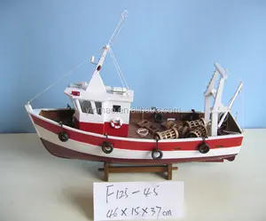 Wooden Fishing tug ship model, 3 sets big 46x15x21cm, Fishing Shrimp/Crab boat model, hand made art vessel yacht replic model