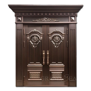 De lujo de aluminio fundido de oro de seguridad exterior villa frente a la doble puerta de acero con marco negro - Product Image 6