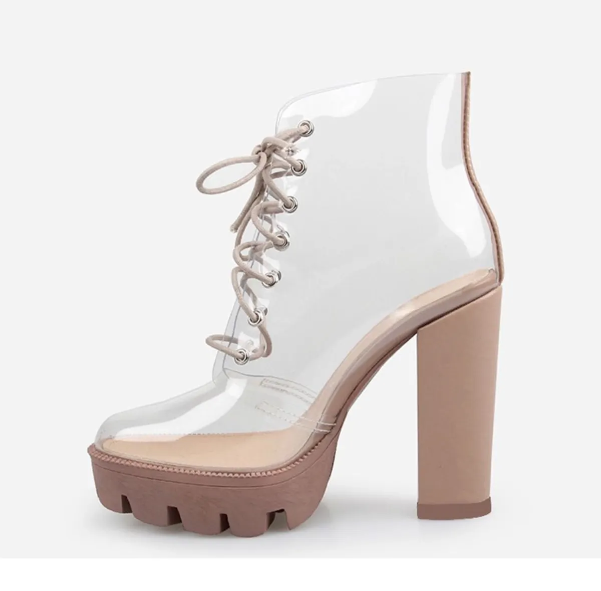 2019 New Transparent Pvc Clear High Heels Ankle Women boots