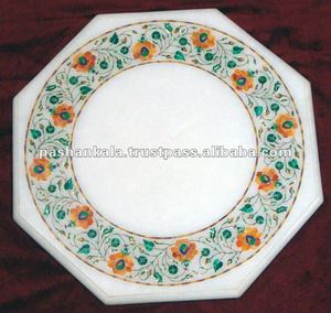 Plateaux de table en marbre blanc incrusté - Product Image 1