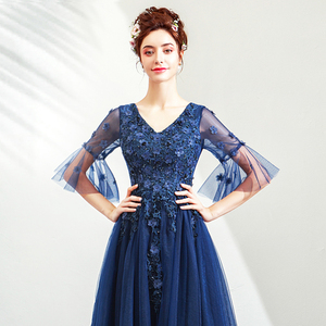 2019 primavera nuovi abiti da sera Sexy <span class=keywords><strong>con</strong></span> scollo a V Sexy blu Navy <span class=keywords><strong>mezza</strong></span> <span class=keywords><strong>manica</strong></span> <span class=keywords><strong>lunghi</strong></span> abiti da sera in Tulle <span class=keywords><strong>con</strong></span> paillettes - Product Image 5