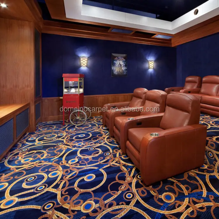 Home theater wall to wall carpet with custom made design