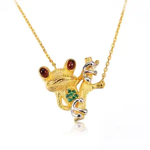 18K Plaqué Or Belle Grenouille 925 Argent Sens Pendentif Collier Pour Enfants