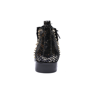 NA101 Nuovi Stivali da Cowboy da <span class=keywords><strong>Uomo</strong></span> in Vera Pelle Nera e <span class=keywords><strong>Oro</strong></span> con Lacci, Punta a Spillo e Dettagli Metallici, Stile Motociclista, <span class=keywords><strong>Scarpe</strong></span> Moda <span class=keywords><strong>Uomo</strong></span> - Product Image 5