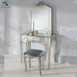 Muebles Modernos Diamond Crush: Tocador <span class=keywords><strong>con</strong></span> <span class=keywords><strong>Espejo</strong></span> y Taburete, Juego de Dormitorio de Pino, Camas de Madera Maciza - Product Image 3