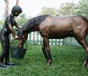 Al aire libre de latón grande hombre caballo estatua de bronce de abuelo y Nieto y escultura de caballo - Product Image 2