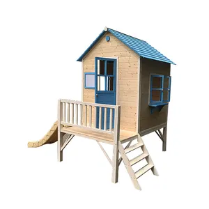 Kids Wood House Hot Sale Luxury Outdoor Childcare Wooden Garden Kids Play Cubby House Playhouse With Slide