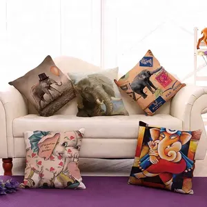 Sarung Bantal Sofa Kain Linen Poliester Cetak Gajah India OEM Gaya Modern Dekorasi Luar Ruangan Rumah Bagus