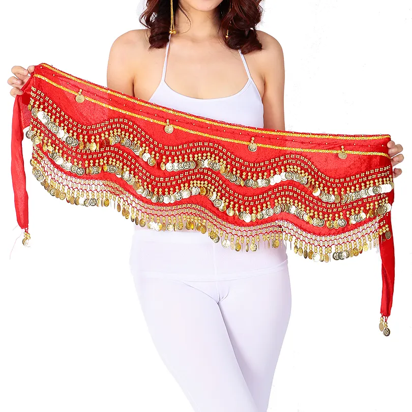 Женский музыкальный фестивальный пояс, индийский танец живота, набедренный шарф, Восточный танец живота, 3 слоя, золотые монеты, высокое качество