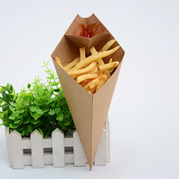 Customized disposable french fries package /western triangle conical bag / dessert packing box