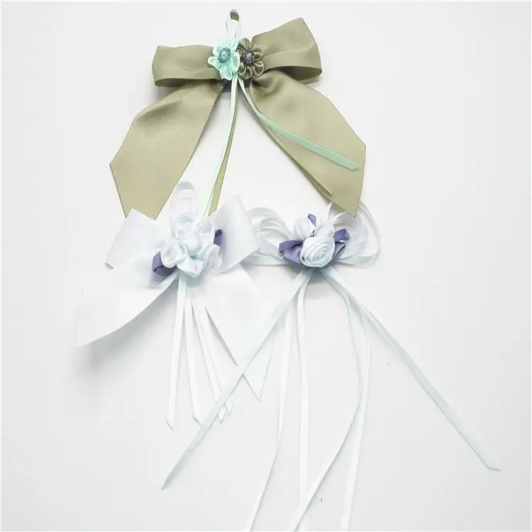 Önceden bağlı şerit kendinden yapışkanlı yay Aplike düğün elbisesi Dikiş Trim DIY Craft Şerit Çiçek Yay