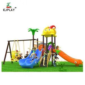 बच्चों के आउटडोर खेल क्षेत्र वाणिज्यिक खेल के मैदान के उपकरण प्लास्टिक स्लाइड और स्विंग सेट