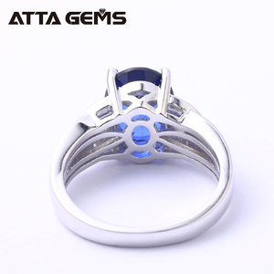 925 de plata esterlina Diente de forma Oval de oro blanco anillo de zafiro azul para los hombres y las mujeres boda banda - Product Image 3