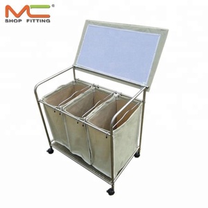 Hotel &amp; Hospital Laundry Trolley with 3 Steel Hampers Steel Laundry <strong>Service</strong> <strong>Cart</strong> with OEM Customization Support - Product Image 6