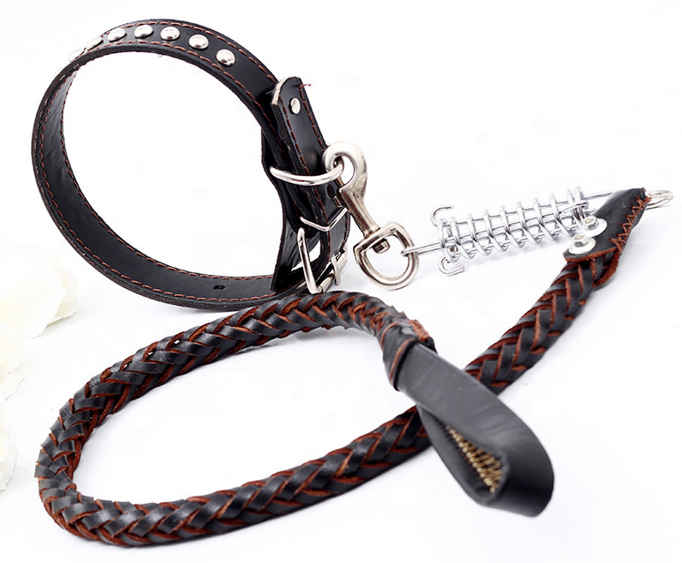 Réglable Doux Rivet En Cuir Tressé de Conception de Laisse Et Collier De Chien De Luxe Ensemble Collier Et Laisse Pour Chien