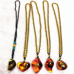 Collana con Ciondolo <span class=keywords><strong>in</strong></span> <span class=keywords><strong>Ambra</strong></span> <span class=keywords><strong>Naturale</strong></span> con Fossili Vegetali, Nuovo Stile Europeo e Americano - Product Image 4