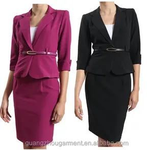 महिलाओं को फिट लंबी आस्तीन रंगीन जाकेट और स्कर्ट सूट व्यवसाय सूट सेट