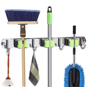 High quality Mop and Broom Holder Wall Mount Stainless Steel Heavy Duty Broom Organizer Screws or Self Adhesive Broom Hangers