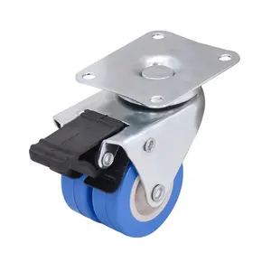 Blue color Dual PVC wheel caster 2 Inch Twin Furniture Swivel Caster Brake type