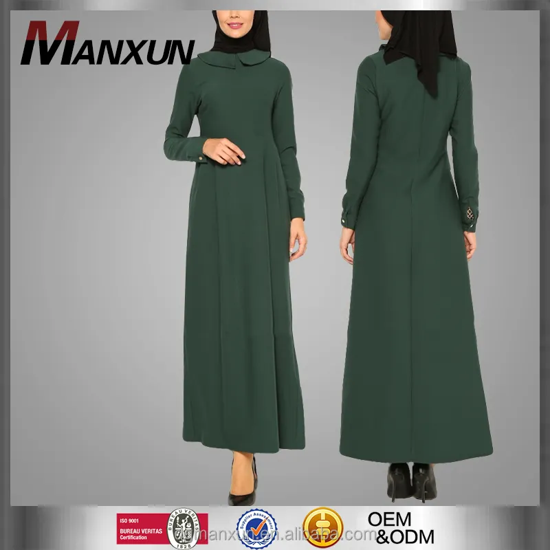 Moderno Hijab Sciarpa Stile Abaya Musulmano Moda Collare Ragazze Verde Scuro Vestito Lungo Per Le Donne Musulmane