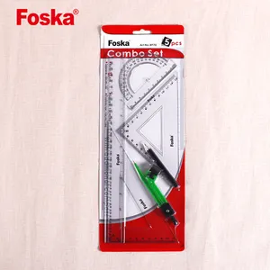 Foska - Regra de matemática para crianças, cartão de embalagem em bolha, 4 peças, régua geométrica de plástico transparente, conjunto para escola, material de papelaria, 4 unidades