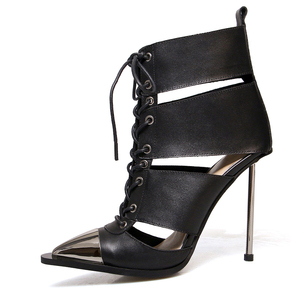 WETKISS Nuovi Arrivi Eleganti Stivali da <span class=keywords><strong>Donna</strong></span> con <span class=keywords><strong>Tacco</strong></span> Alto Punta in Acciaio Stivali Estivi con Lacci Stivali alla Caviglia Stile Gladiatore con <span class=keywords><strong>Tacco</strong></span> in Acciaio - Product Image 2