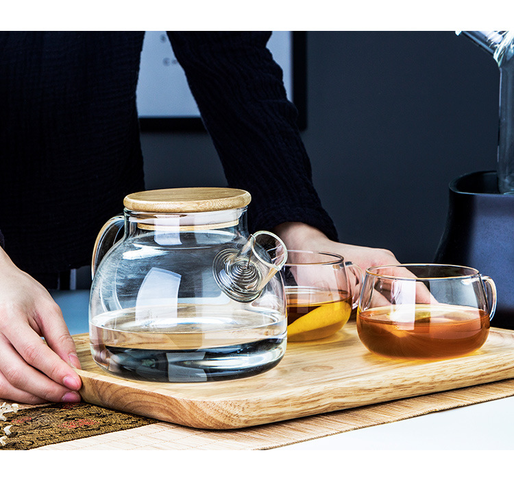 Heat Resistant Borosilicate Glass teapot Water Pitcher/Carafe/Jug with fiflter and Bamboo Lid