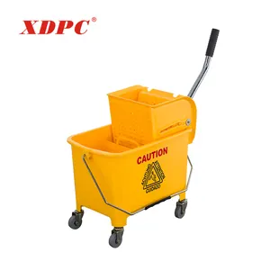 Vàng Orange Bệnh Viện Làm Sạch Side Press Mop Tay Cầm Xô Xe Đẩy Với 4 Bánh Xe