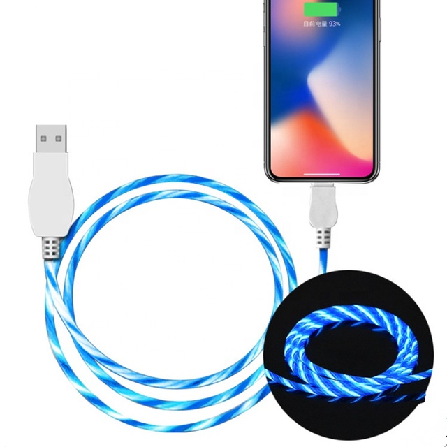 LED Light-Up USB Charging Cord for Phone Foil Shielded with Flowing Lights Compatible with Computer