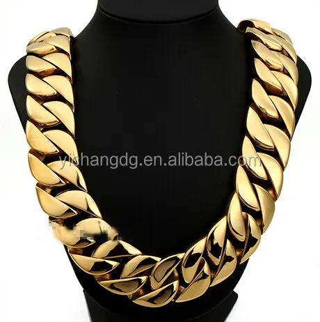 24mm 316L Stainless Steel Mens Chain Super Heavy Thick Gold Tone Flat Round Curb Customized Necklace